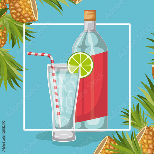 best drink bottle with cup over floral frame. Vector illustration