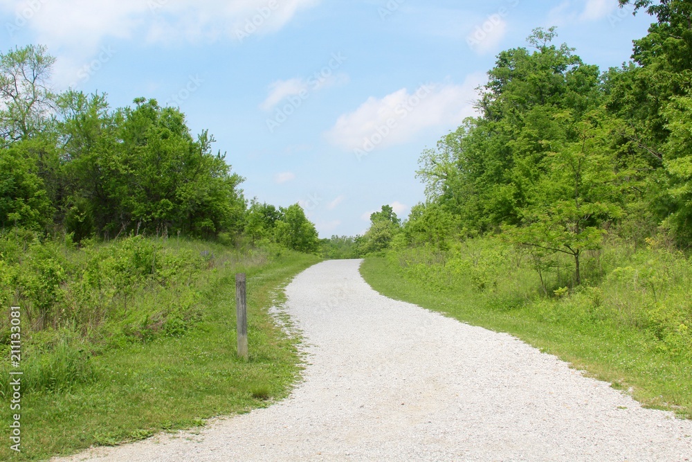The winding path in the countryside on a sunny day. The winding path in the countryside on a sunny day.