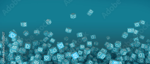 A lot of falling blocks with pictures of icons of social networking 3d illustration photo