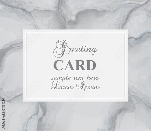 Greeting card with gray marble background Vector. Luxury stone pattern textures