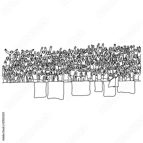 People cheering at stadium vector illustration sketch doodle hand drawn with black lines isolated on white background