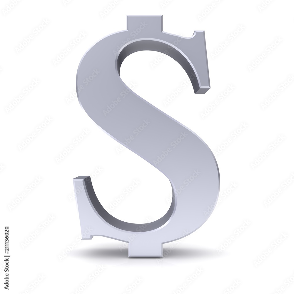 silver dollar sign 3d isolated on white background silver dollar sign 3d isolated on white background
