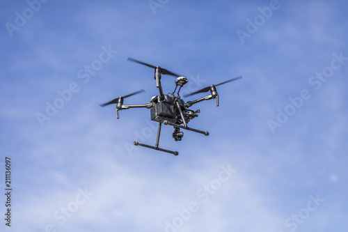 Drone inspections for Solar Energy and High Voltage Lines. Operator and screen review
