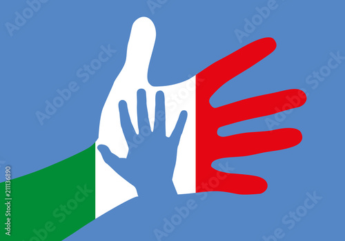 réfugié - migrant - Italie - main - immigration - drapeau - méditerranée - aider - accueil - frontière