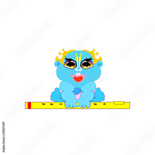 Krishna Janmashtami child. Little Krishna in kawaii style. Vector illustration