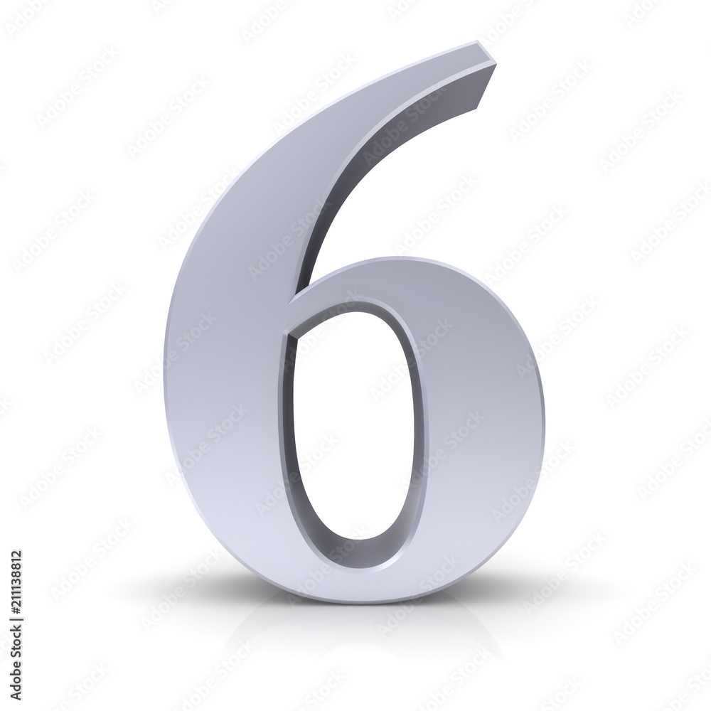 6 six sixth number 3d silver isolated 6 six sixth number 3d silver isolated