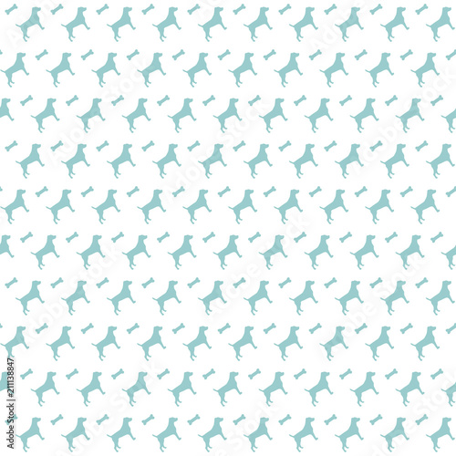 Vector pattern with blue dogs and bones © malinad