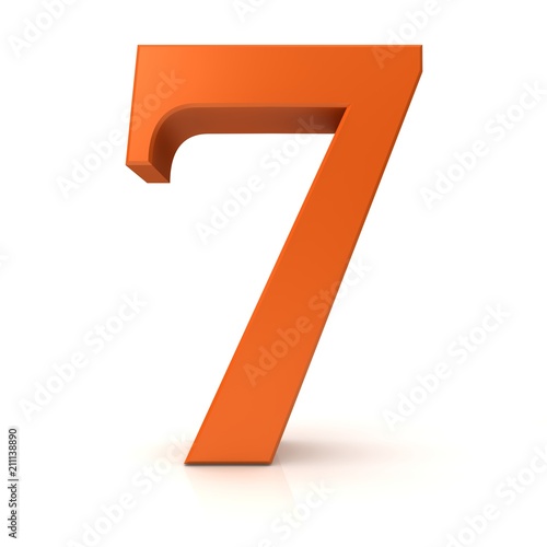 number 7 seven orange 3d rendering sign isolated on white