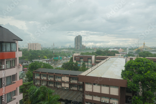 A town with trees after rain