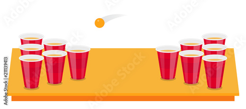 Beer Pong Tournament flyer as red cups and ping pong ball