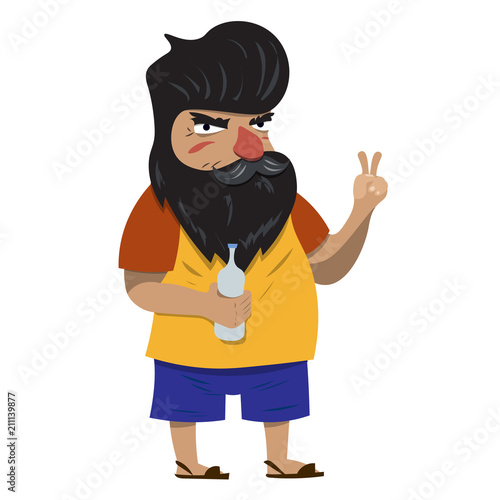 Bearded man with a bottle in his hands