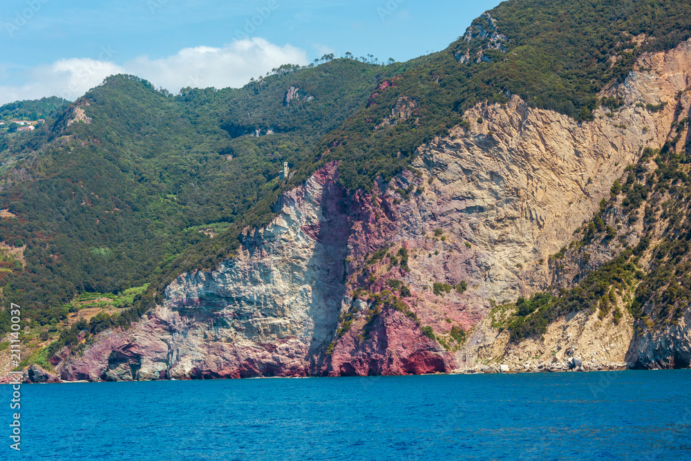 Rocky Ligurian Sea coast in Cinque Terre National Park, Italy
