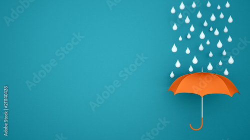 Orange umbrella with water drop on a blue backdrop - Rainy season for artwork - Orange umbrella with the weather in the rainy season - 3D Illustration photo