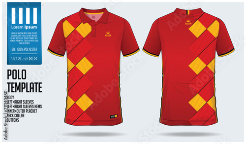 Belgium Team Polo t-shirt sport template design for soccer jersey, football kit or sportwear. Classic collar sport uniform in front view and back view. T shirt mock up for sport club. Vector 