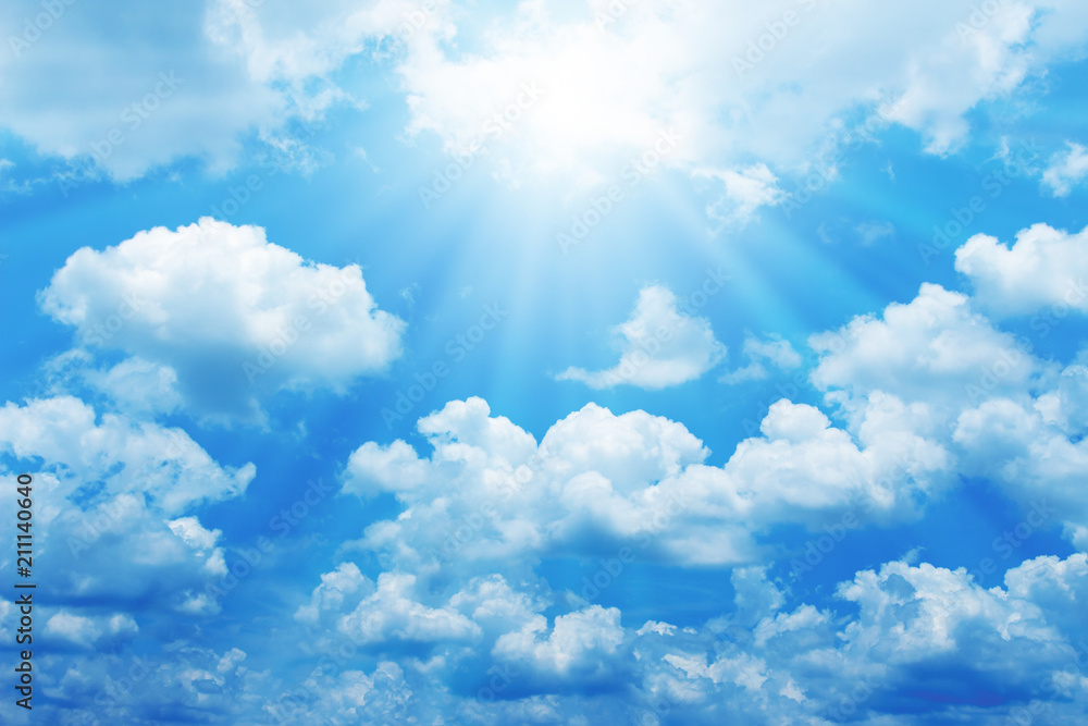 Beautiful blue sky with sun for background Beautiful blue sky with sun for background