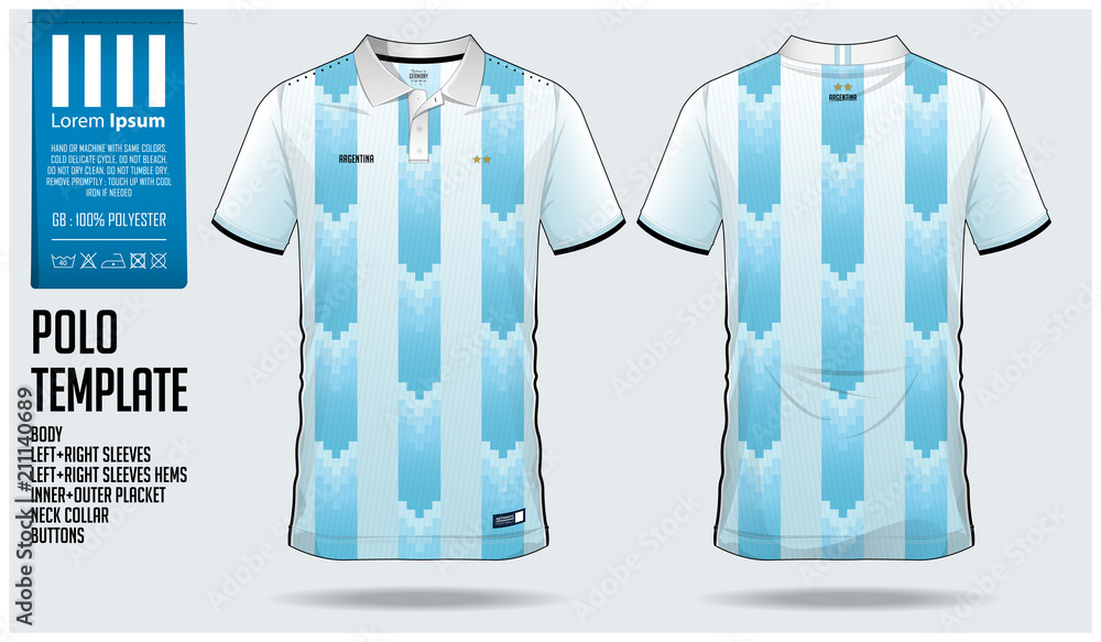 Argentina Team Polo t-shirt sport template design for soccer jersey,  football kit or sportwear. Classic