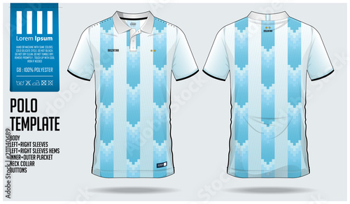Argentina Team Polo t-shirt sport template design for soccer jersey, football kit or sportwear. Classic collar sport uniform in front view and back view. T shirt mock up for sport club. Vector 
