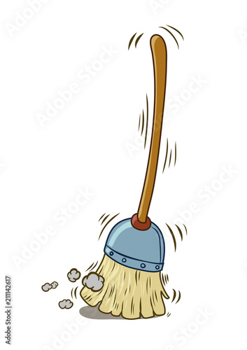 A cartoon broom sweeping by itself. Vector illustration