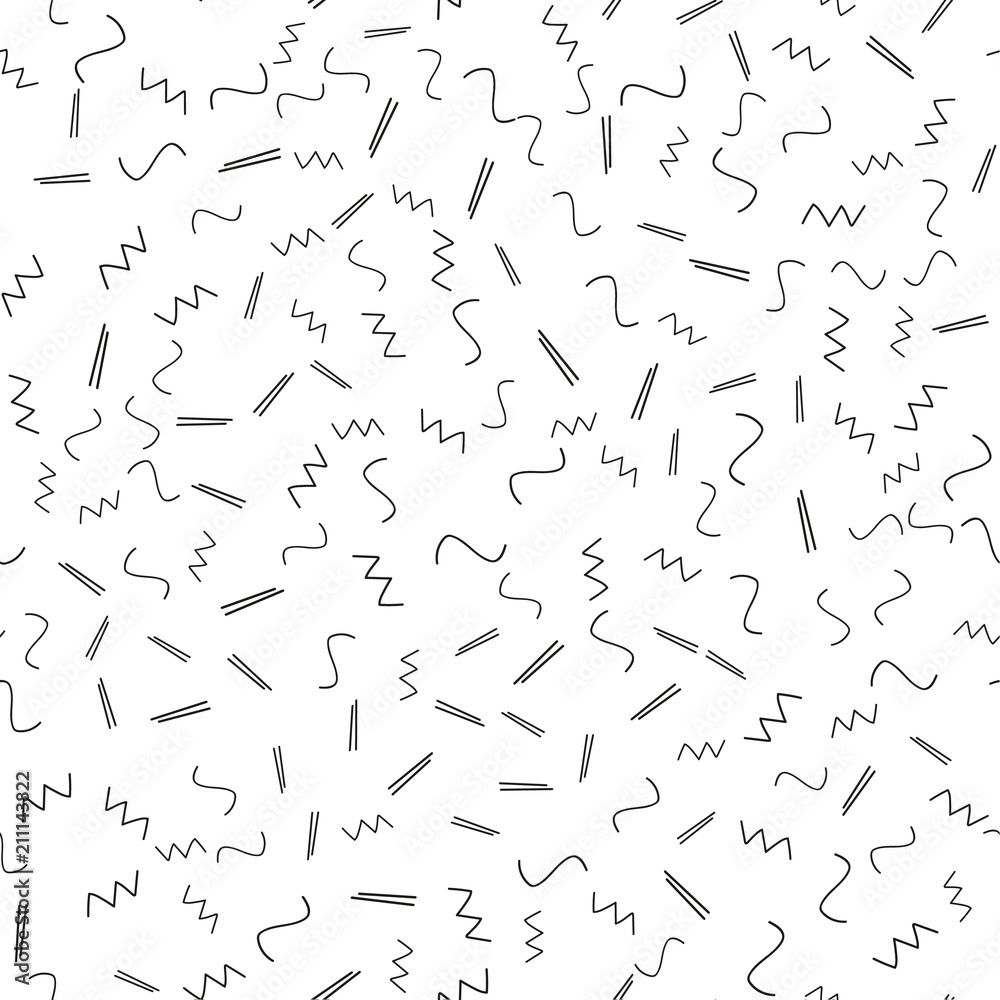 Seamless minimalist pattern. Geometric background with shapes, lines. Black and white color. Retro style 80s-90s. Seamless minimalist pattern. Geometric background with shapes, lines. Black and white color. Retro style 80s-90s.
