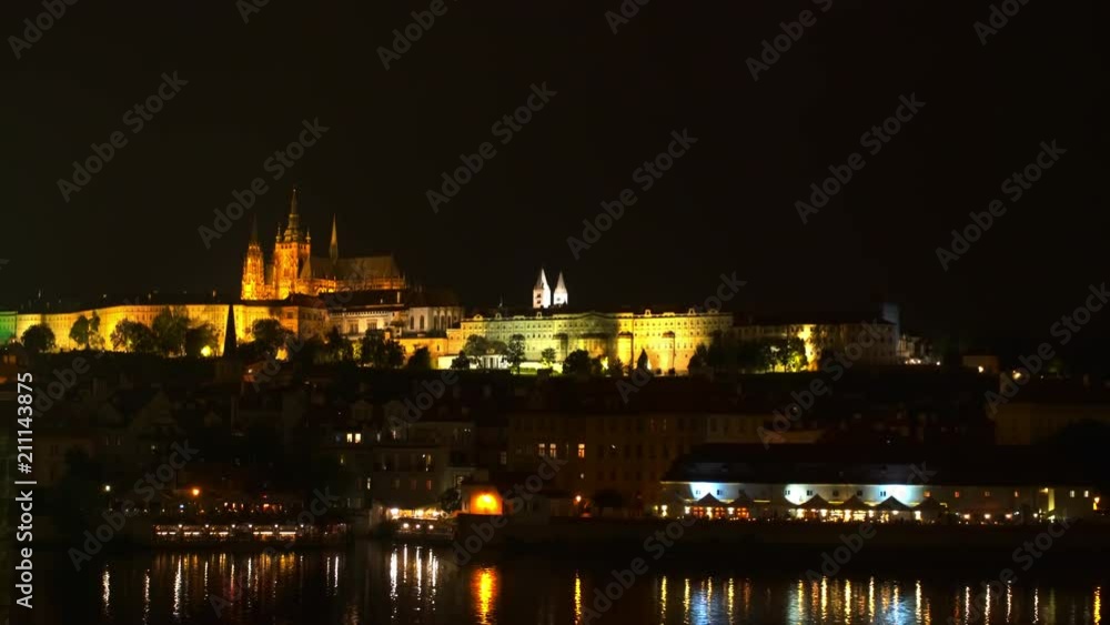 Prague night view of the city.