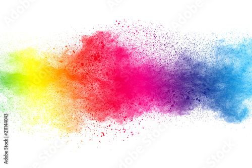 Fototapet Abstract multi color powder explosion on white background