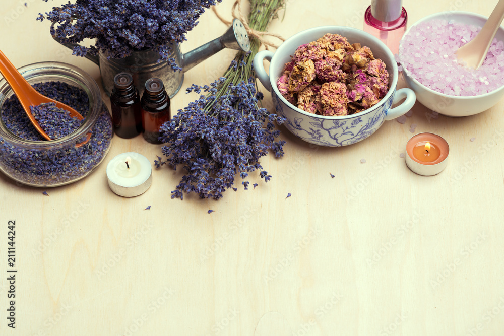 Dried lavender on the table Dried lavender on the table