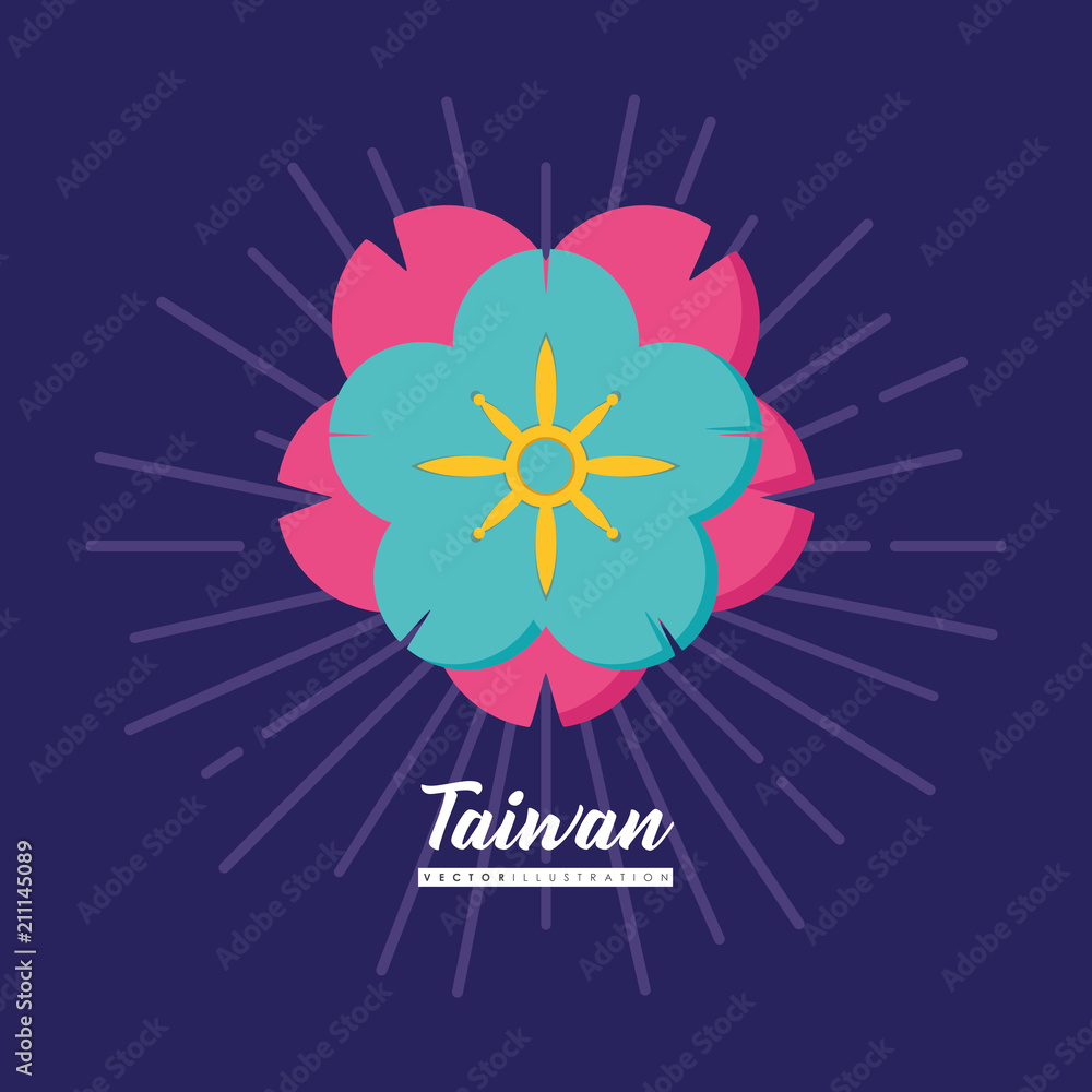 Fototapeta premium Taiwan design with beautiful flower icon over purple background, colorful design. vector illustration
