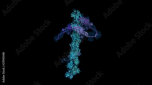 Myosin heads bound to actin filaments, rotating cartoon model with semi-transparent surface. Seamless loop photo