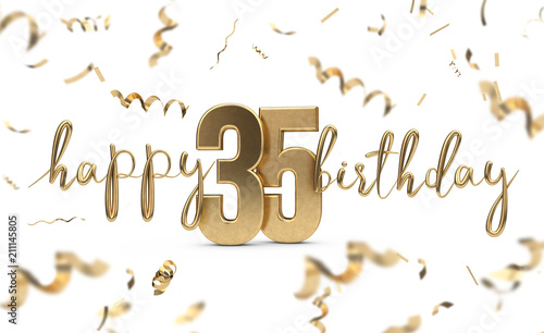 Photography Happy 35th birthday gold greeting background. 3D Rendering