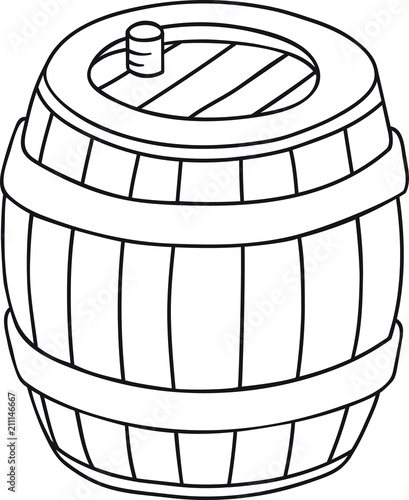 Hand Drawn Doodle Sketch Line Art Vector Illustration of Vertical Stand Barrel for Alcoholic Beverages Beer Wine Whiskey Brandy. Black Outline Design Element Template