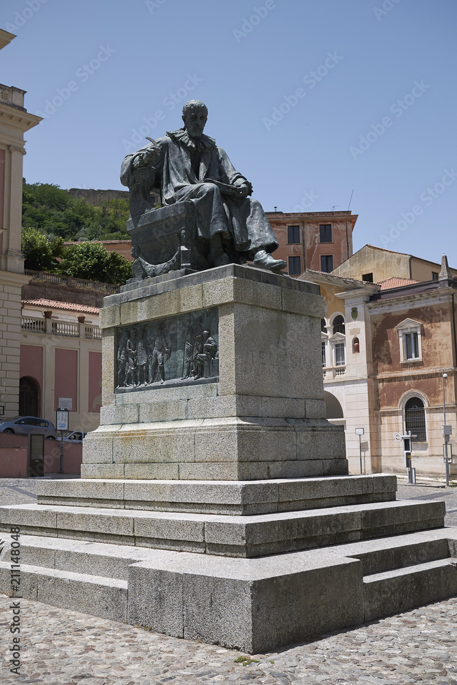 Cosenza, Italy - June 12, 2018 : View of Bernardino Telesio statue in Piazza XV marzo