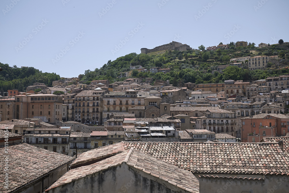 Cosenza, Italy - June 12, 2018 : View of Old Cosenza (Cosenza Vecchia) from Palazzo Arnone
