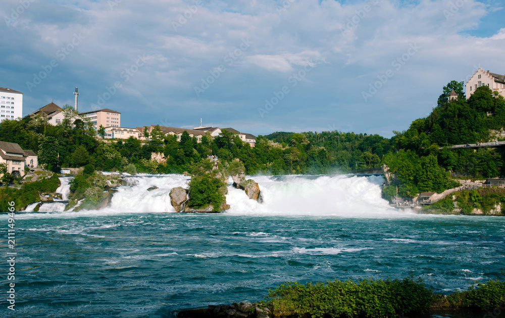 View of the european biggest waterfall Rheinfall in Switzerland.