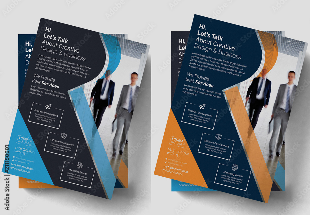 Dark Blue Shape Overlay Flyer Layout Stock Template | Adobe Stock