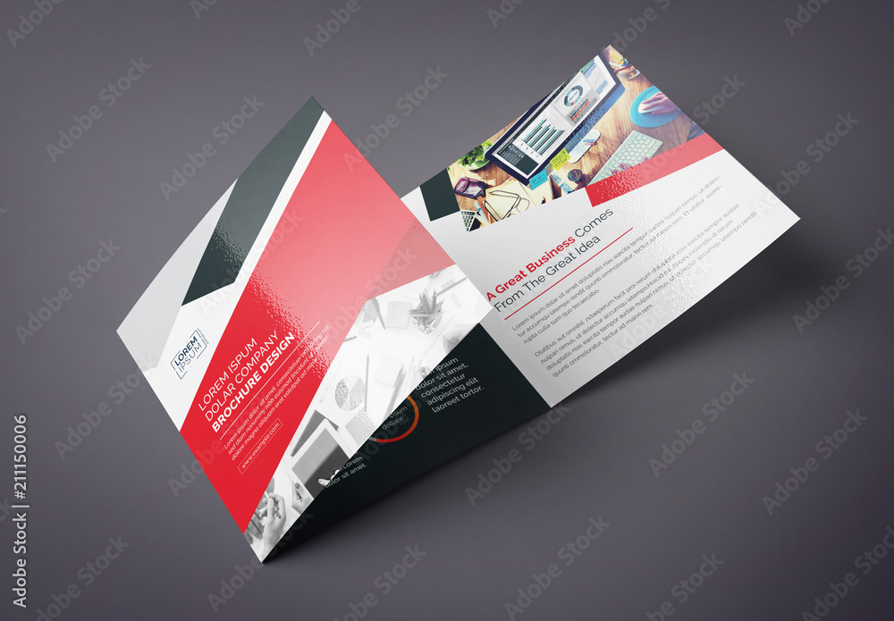 Red and Black Square Tri-Fold Brochure Layout Stock Template | Adobe Stock