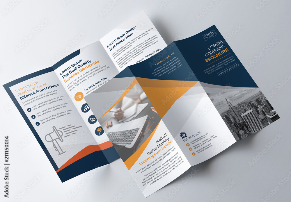 Blue and Orange Tri-Fold Brochure Layout Stock Template | Adobe Stock