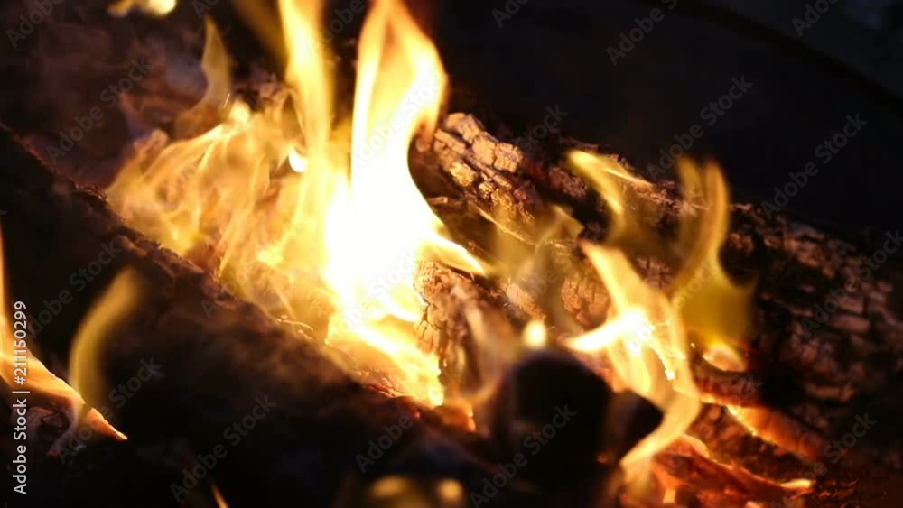 Slow motion close-up view of firewood burning. Slow motion close-up view of firewood burning.