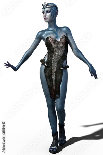 Fantasy Magic Girl with a shining blue skin. 3d render © Veronika