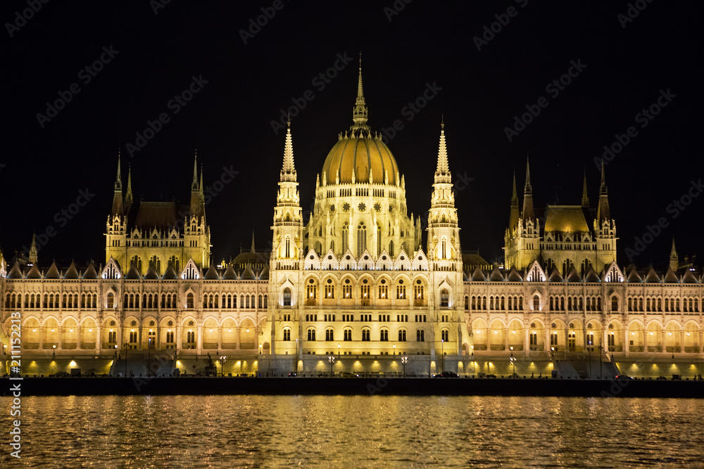 Parliament Building and river Danube at Night