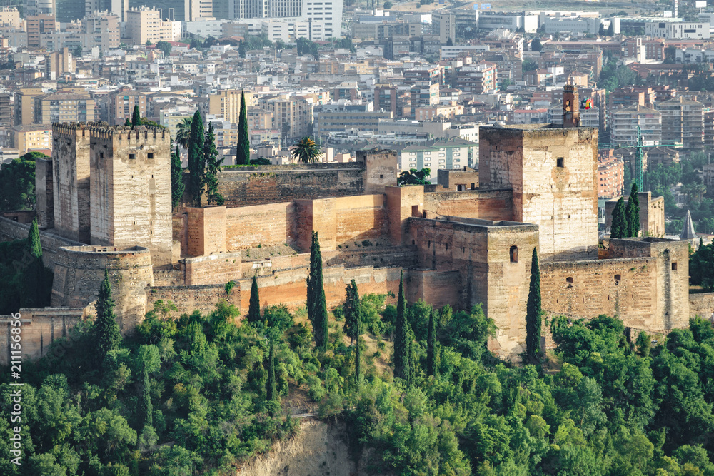 Arabic fortress of Alhambra against the city