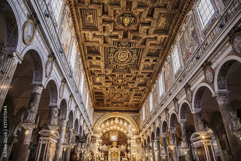 Rome, Italy - June 7 2018: Interior of Basilica of Santa Maria in Ara Coeli