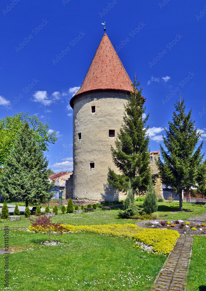 Old tower in Bardejov historical town. The town is one of UNESCO's World Heritage Sites, Slovakia.