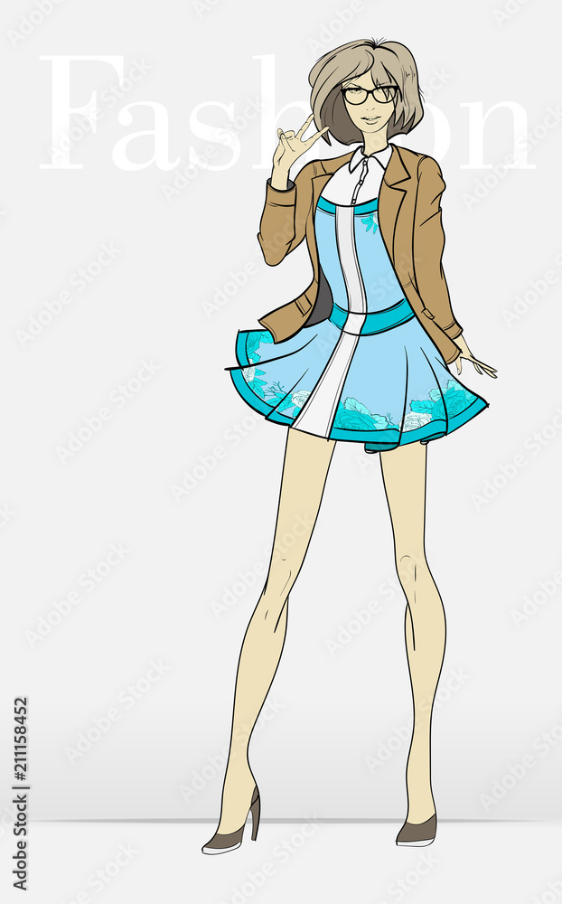 Stylish fashion model. Pretty young girl. Fashion girl Sketch Stylish fashion model. Pretty young girl. Fashion girl Sketch