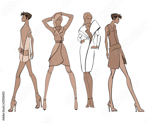 Stylish fashion models. Pretty young girls. Fashion girls Sketch Print