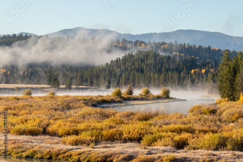 Foggy Morning Autumn Landscape in the Tetons