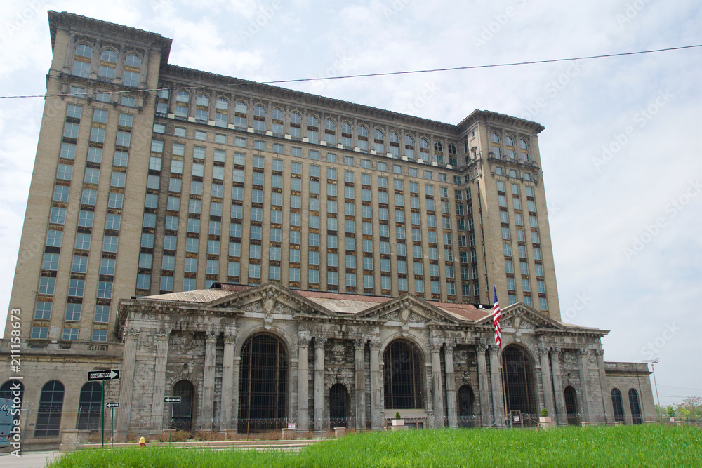 DETROIT, MICHIGAN, UNITED STATES - MAY 5th 2018: A view of the old Michigan Central Station building in Detroit which served as a major railway depot from 1914 - 1988 DETROIT, MICHIGAN, UNITED STATES - MAY 5th 2018: A view of the old Michigan Central Station building in Detroit which served as a major railway depot from 1914 - 1988