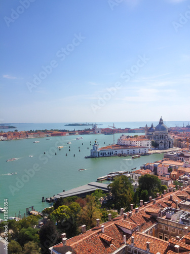 Venice Top aerial view from the bell tower of San Marco (Companile di San Marco), Venice, Italy, Europe. © Victorflowerfly