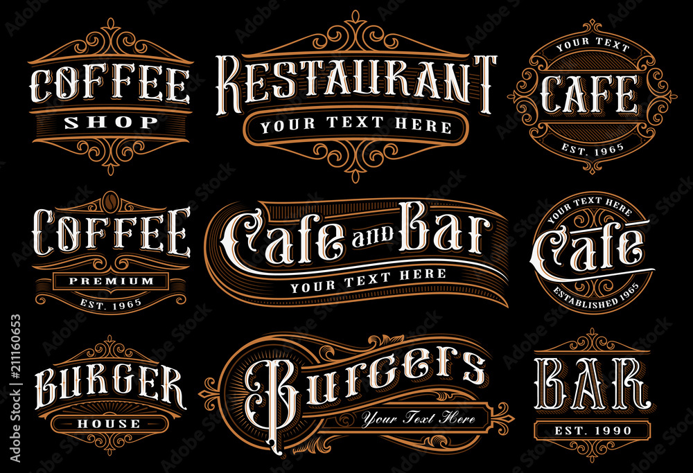 Set of vintage lettering illustration for the catering. Stock Vector