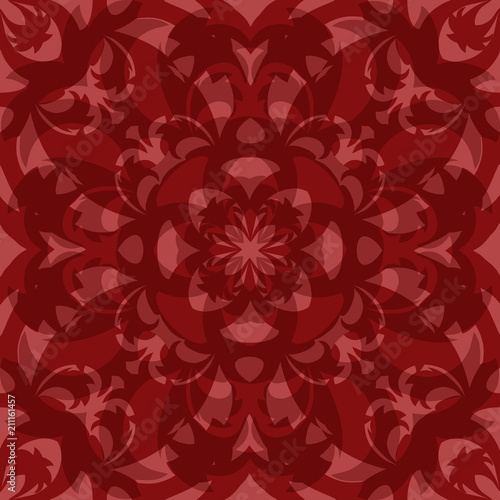 Abstract floral geometric background. Red mosaic seamless pattern