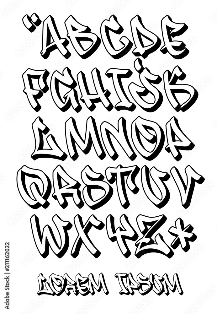 Graffiti font 3D- Hand written - Vector alphabet